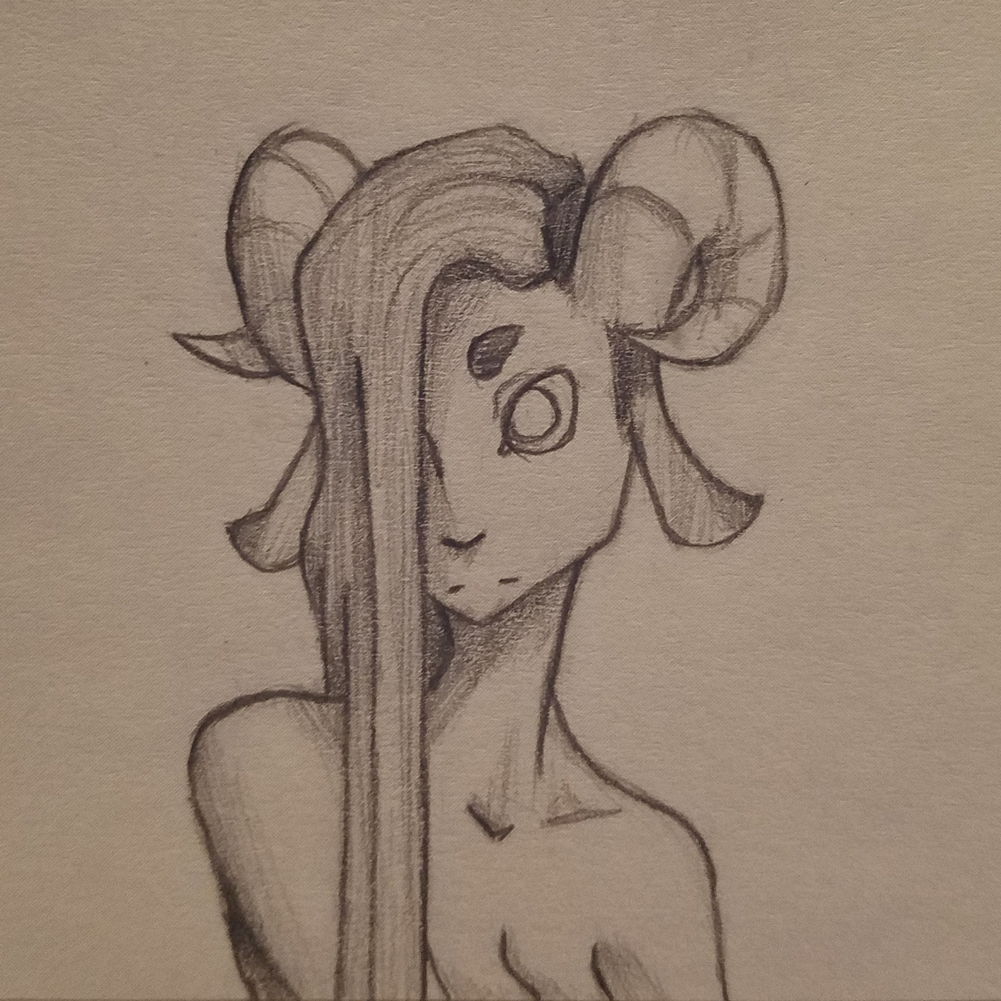 Pencil drawing of a horned figure