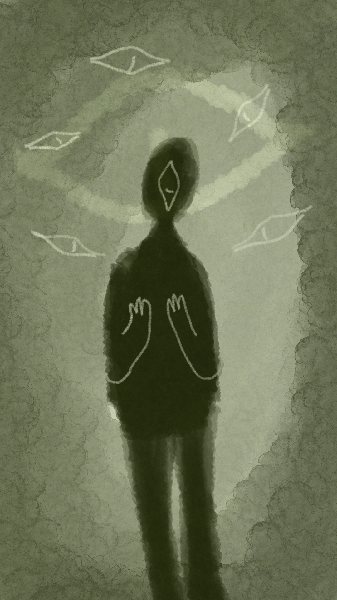 Digital drawing of a dark figure with eyes