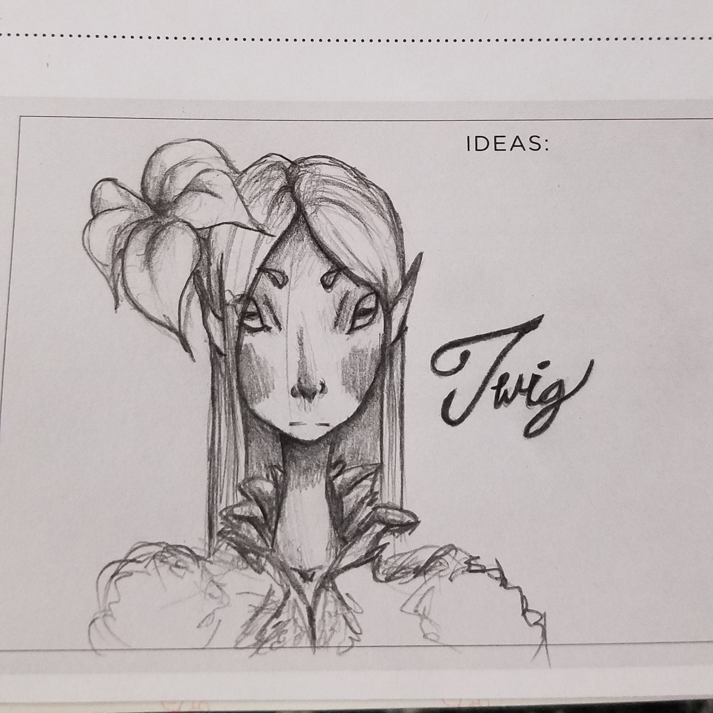 Pencil drawing of a fairy named Twig