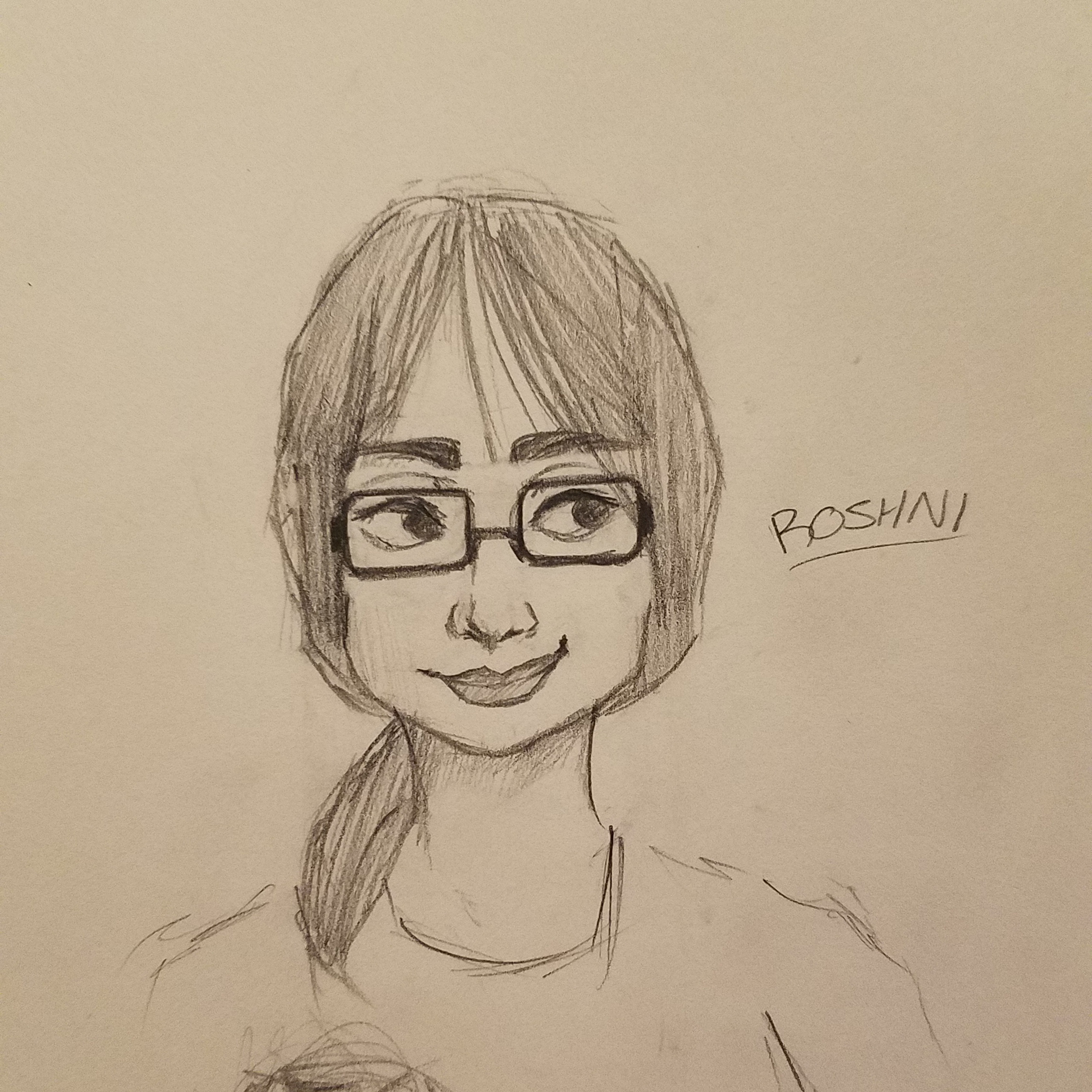 Pencil sketch of a person with glasses